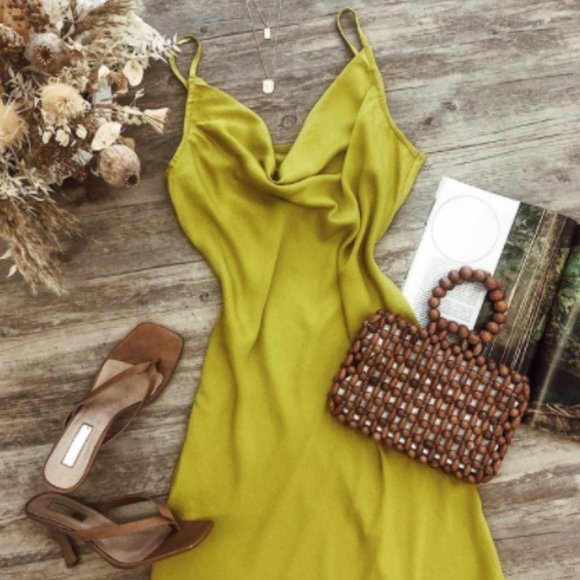 Shop Starlow Green Midi Slip Dress Size Medium - Picture 1 of 6